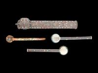 Four Japanese Cloisonné and Hardstone Inset Portable Writing Sets, Yatate