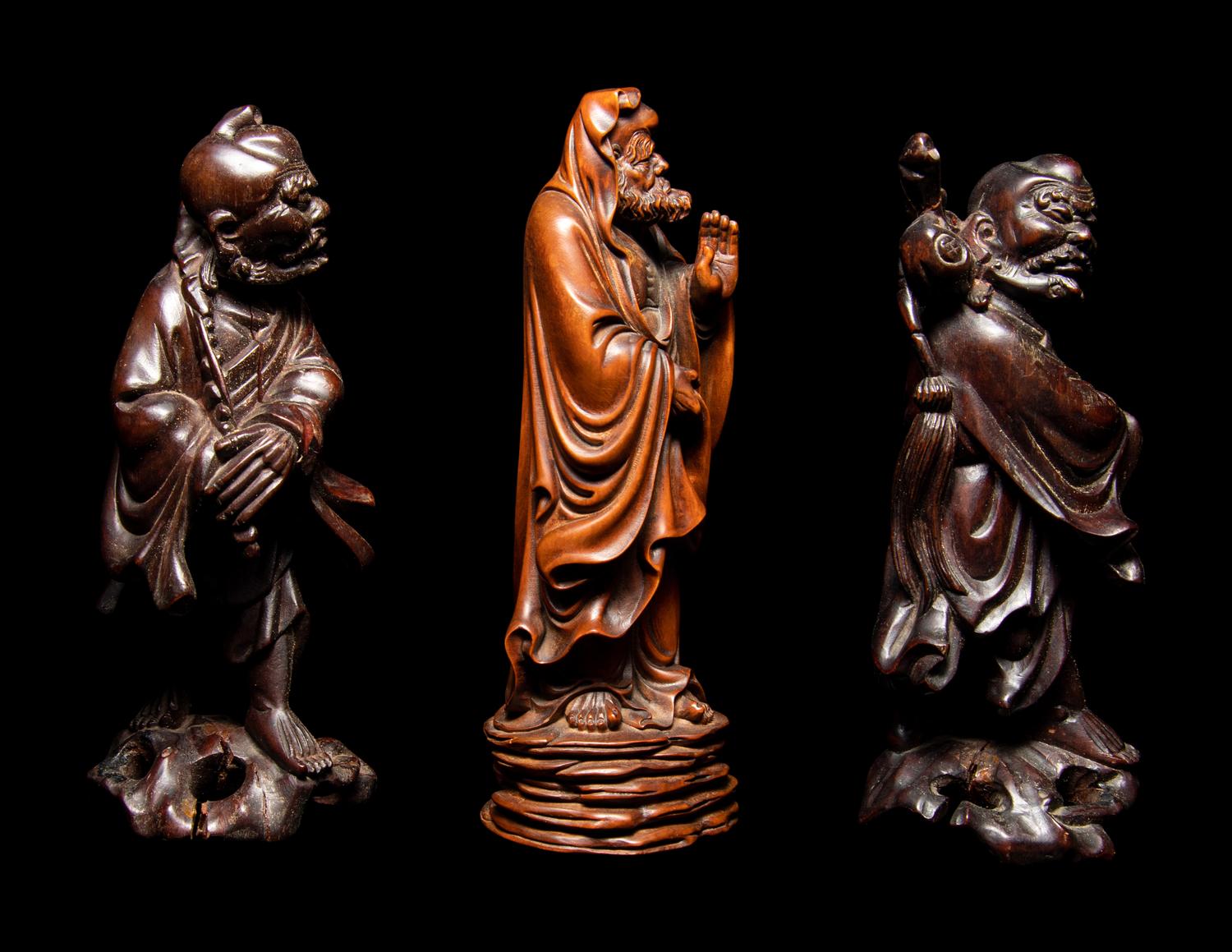 Seven Chinese Carved Hardwood Figures