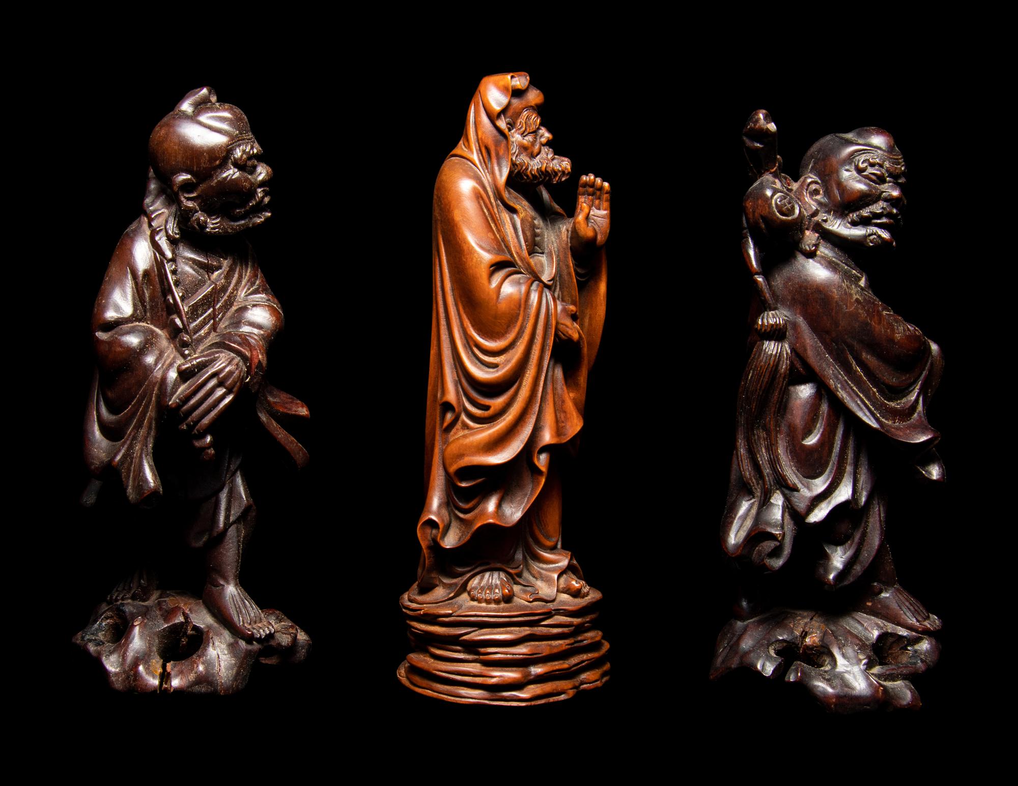 Seven Chinese Carved Hardwood Figures