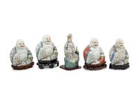 Five Chinese Famille Rose Porcelain Immortal Figures