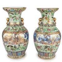 A Pair of Chinese Rose Medallion Vases
