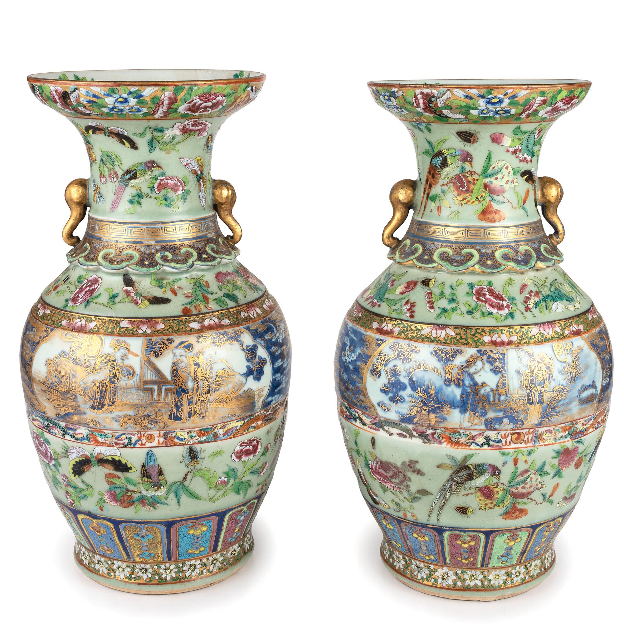 A Pair of Chinese Rose Medallion Vases