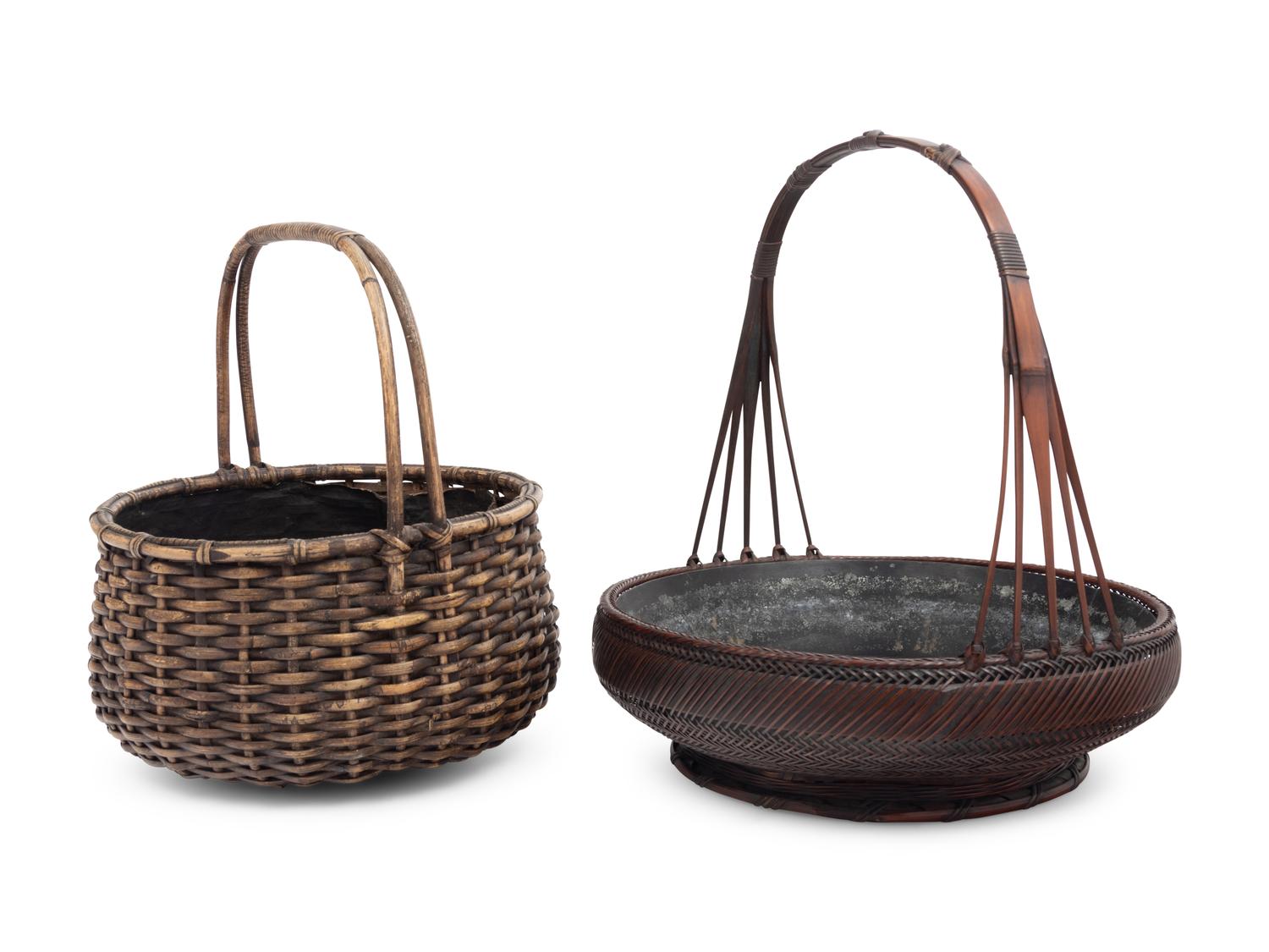 Two Japanese Ikebana Bamboo Flower Arranging Baskets