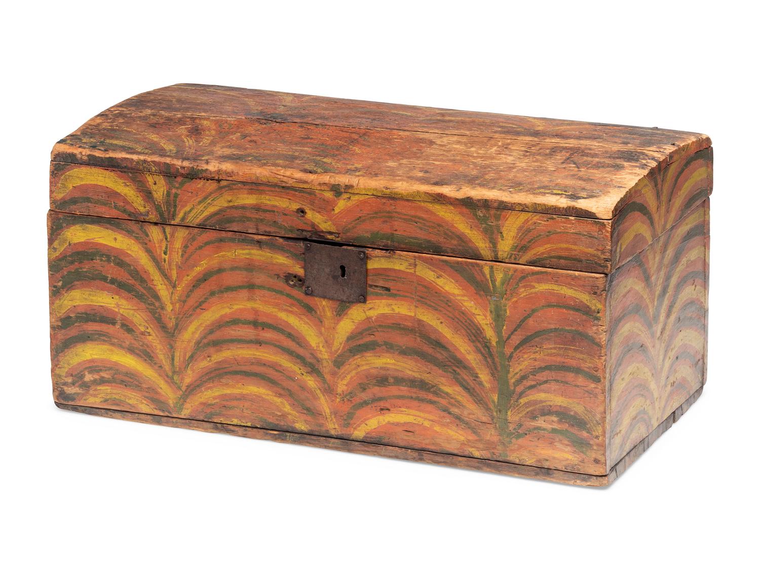 A Country Painted Pine Domed Top Blanket Box, 19th Century