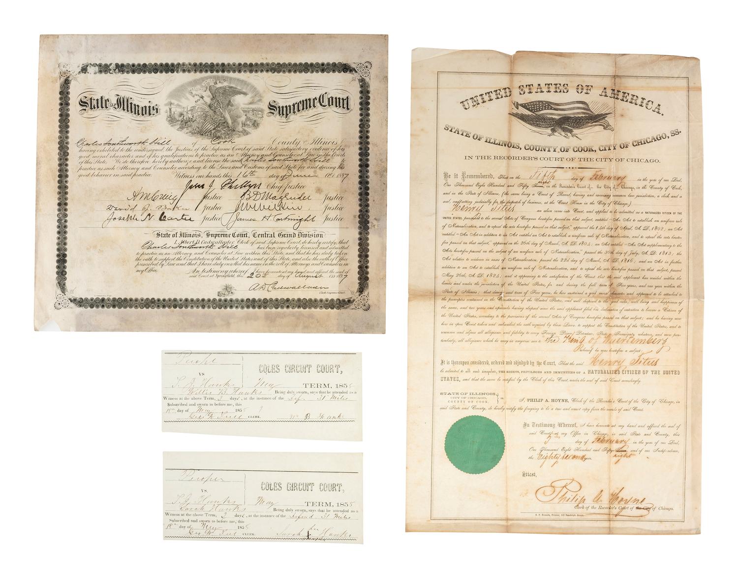[CHICAGO - LAW]. A large group of indentures and other legal ephemera from Chicago, Cook County, and the state of Illinois.
