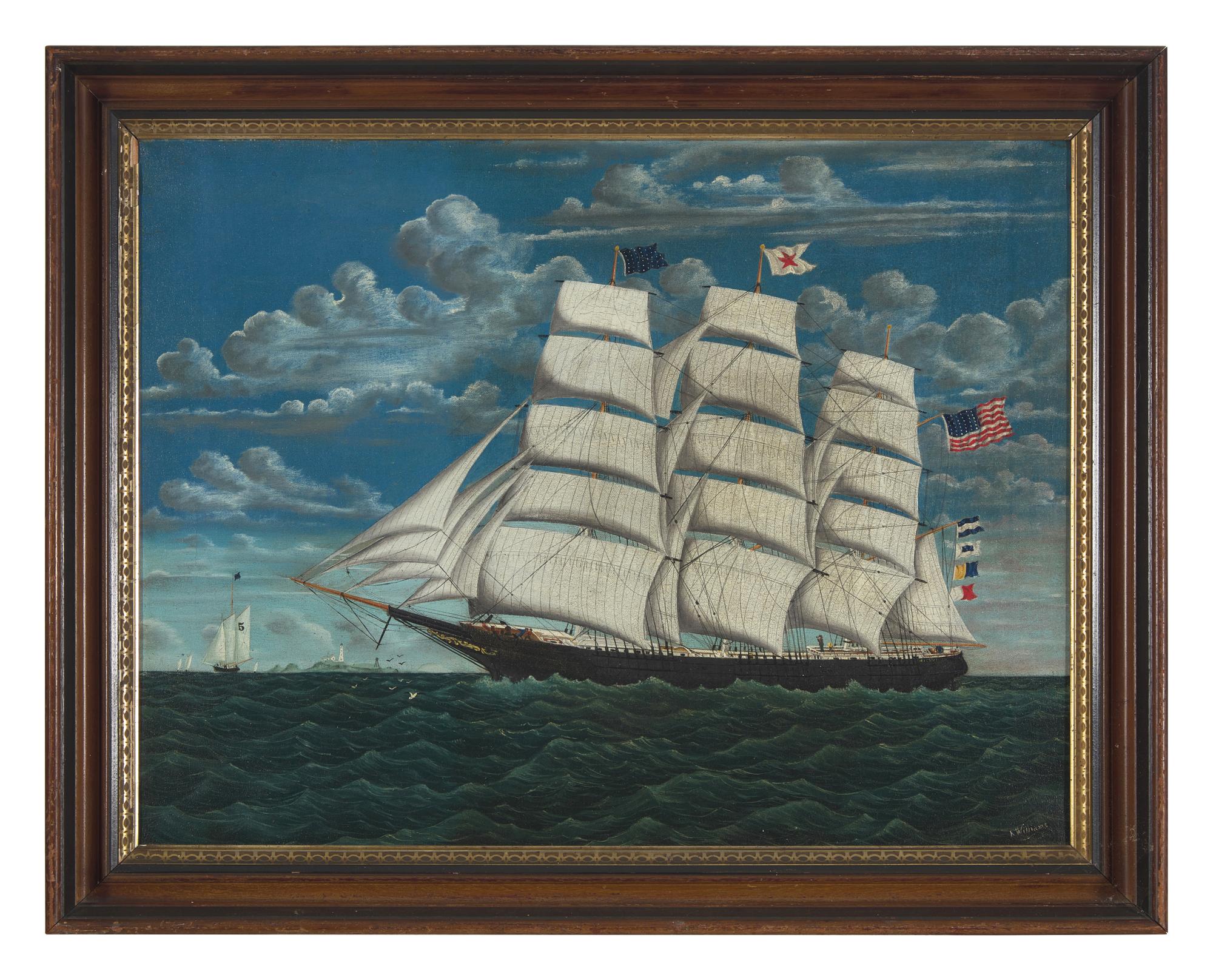 American School 19th Century, A Ship Flying American Flag
