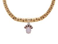 YELLOW GOLD, LAVENDER JADE, DIAMOND AND RUBY PENDANT/NECKLACE