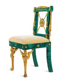 An Empire Style Gilt Bronze Mounted Malachite Side Chair