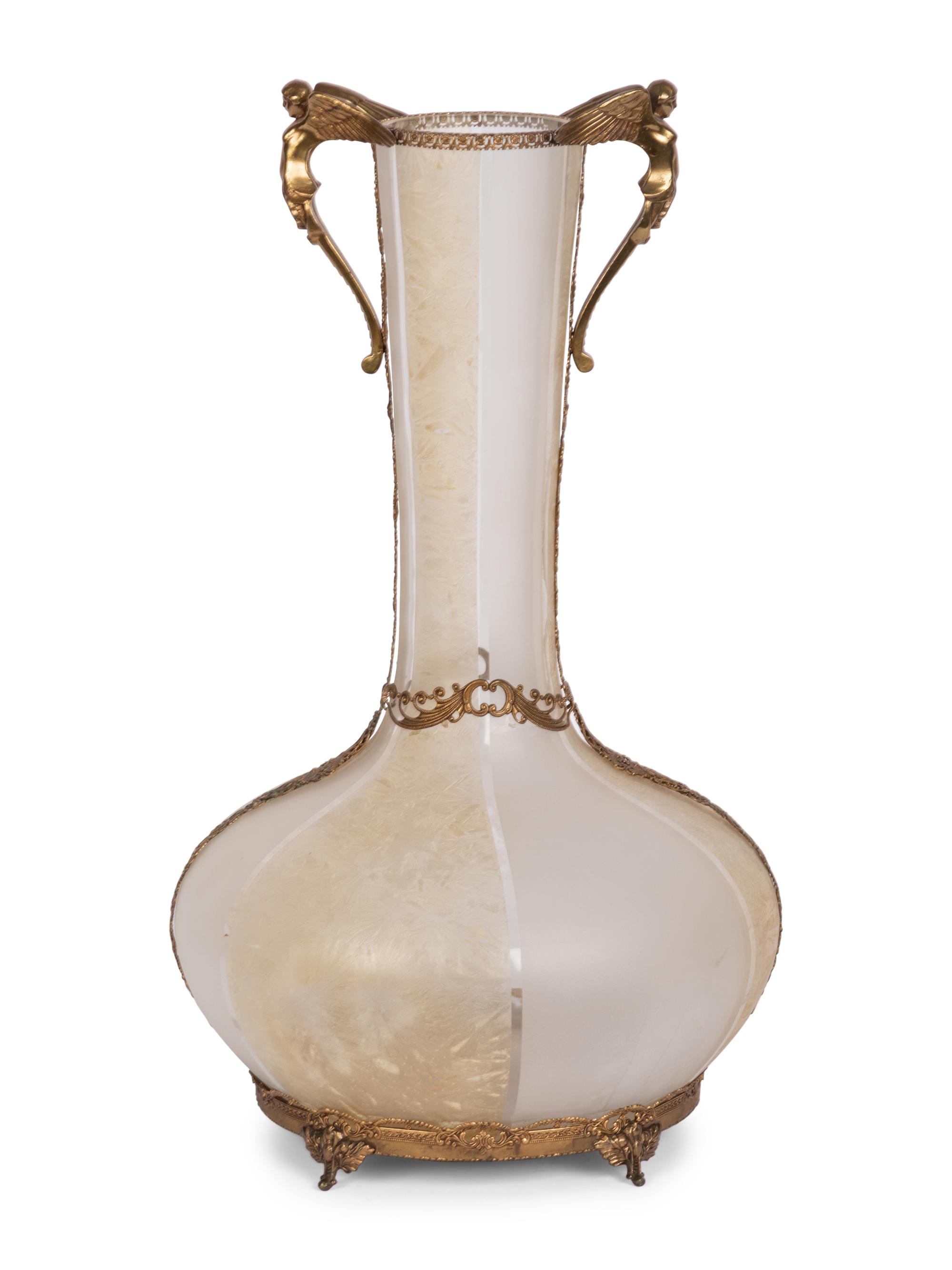 A Continental Gilt Metal Mounted Etched Glass Vase