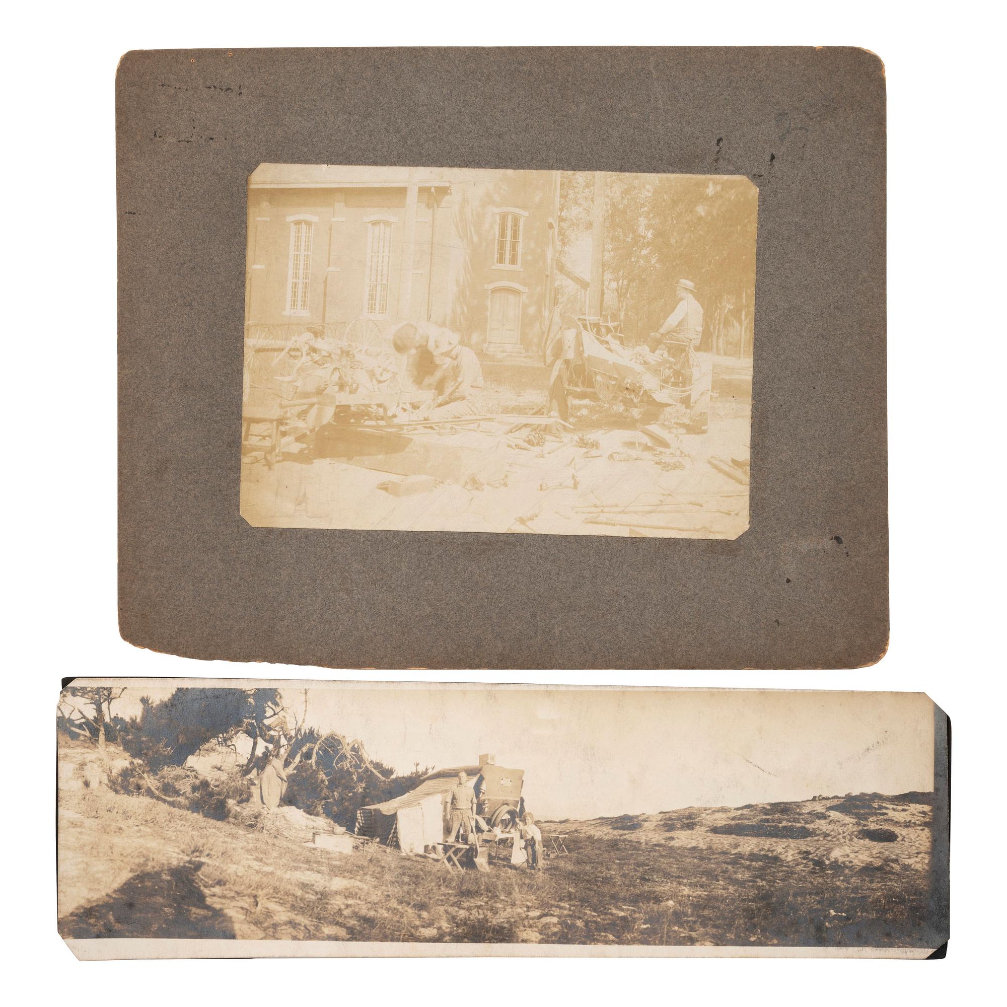 [EARLY PHOTOGRAPHY] --[AUTOMOBILES]. A group of photographs of early automobiles, mechanics and auto shops, including racing action shots, comprising: