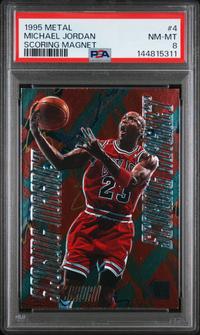 A 1995 Fleer Metal Michael Jordan Scoring Magnet Basketball Card No. 4 (PSA 8 NM-MT)