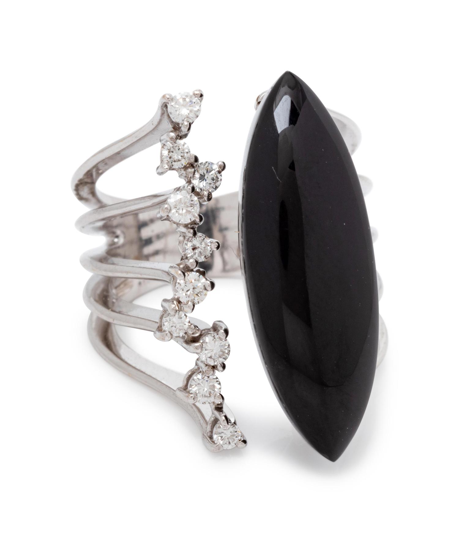 A White Gold, Onyx and Diamond Ring, Talento,