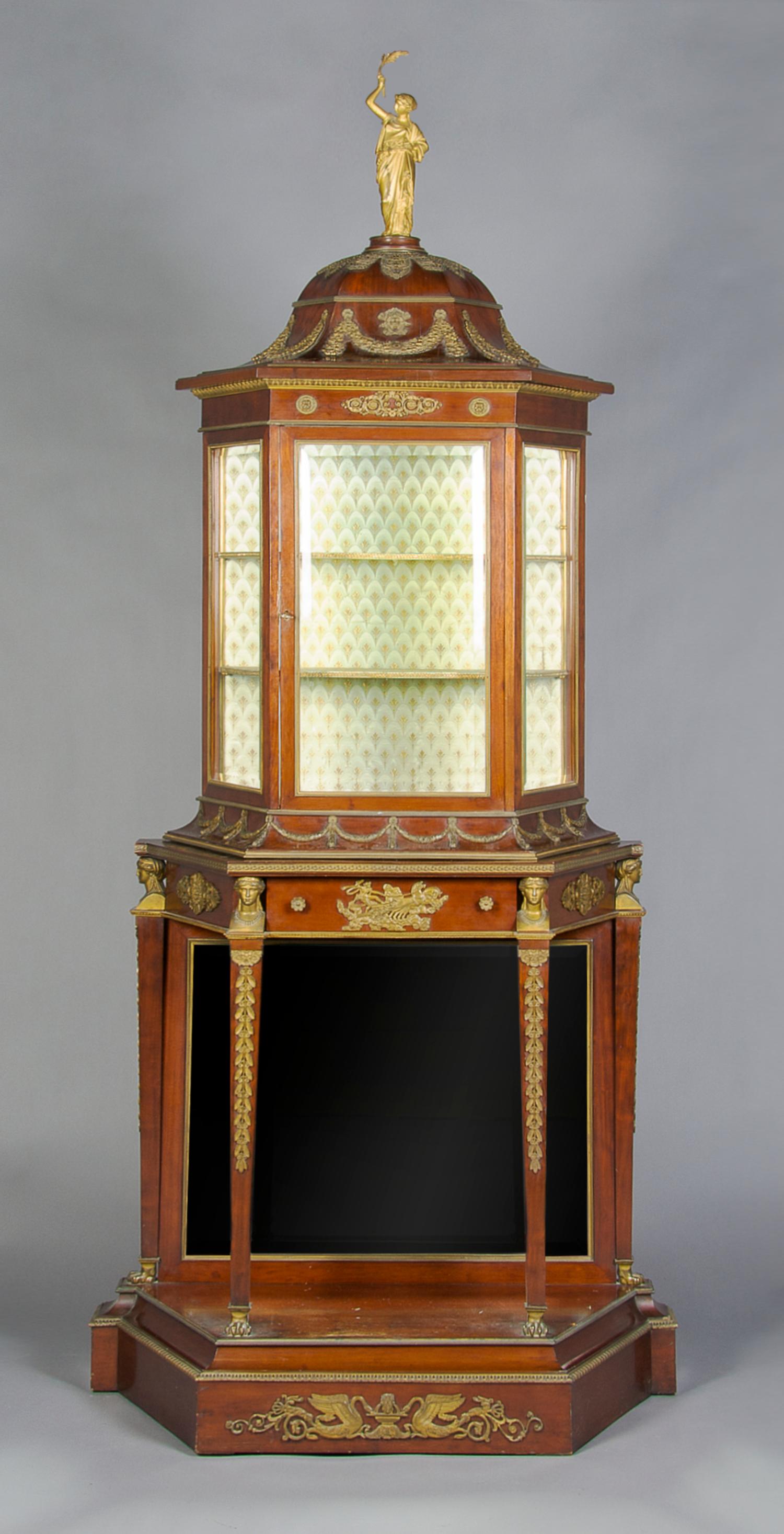 A Louis XVI Style Gilt Metal Mounted Vitrine, Height 89 x width 33 x depth 15 inches.