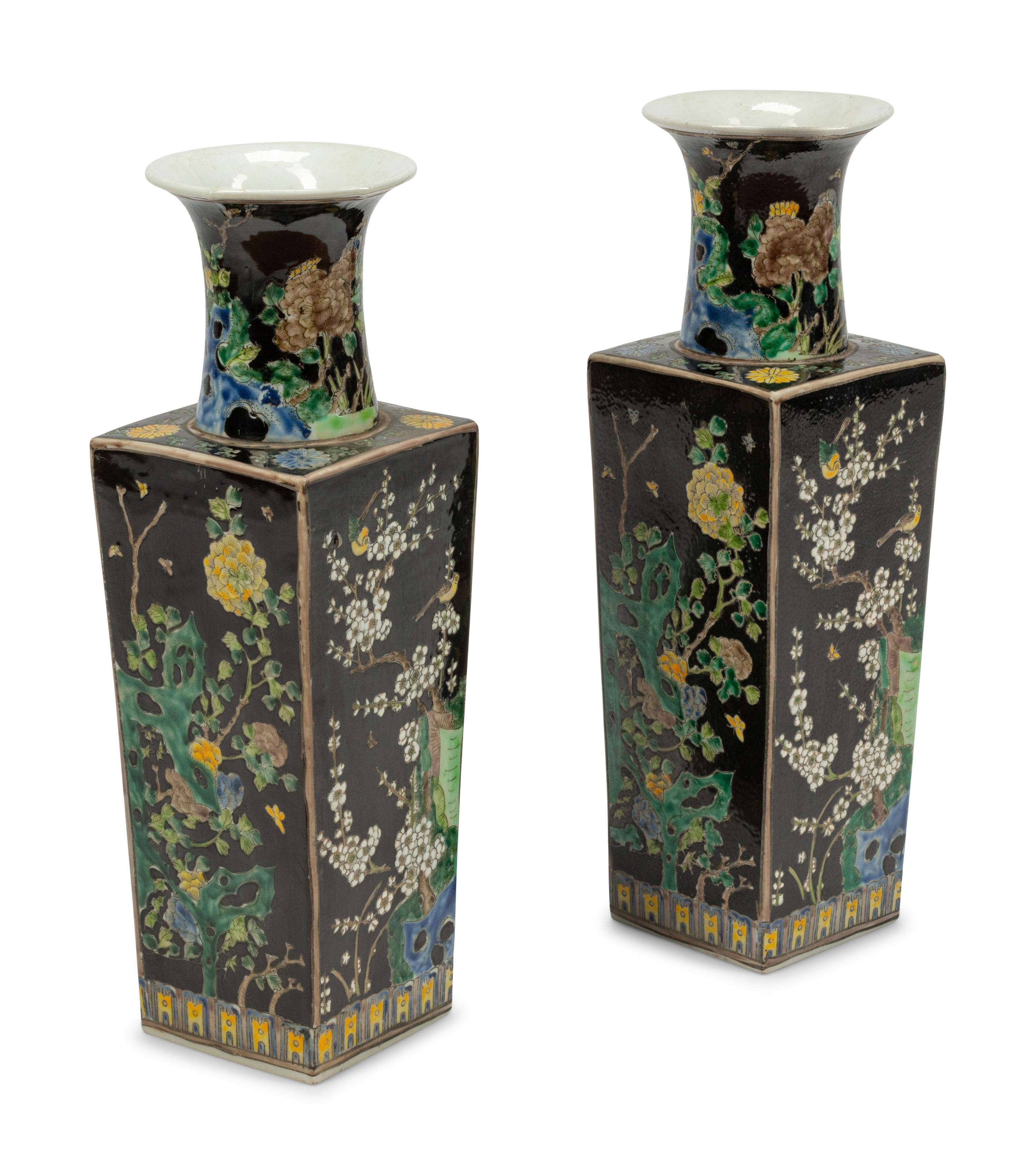 A Pair of Chinese Export Famille Noir Porcelain Vases