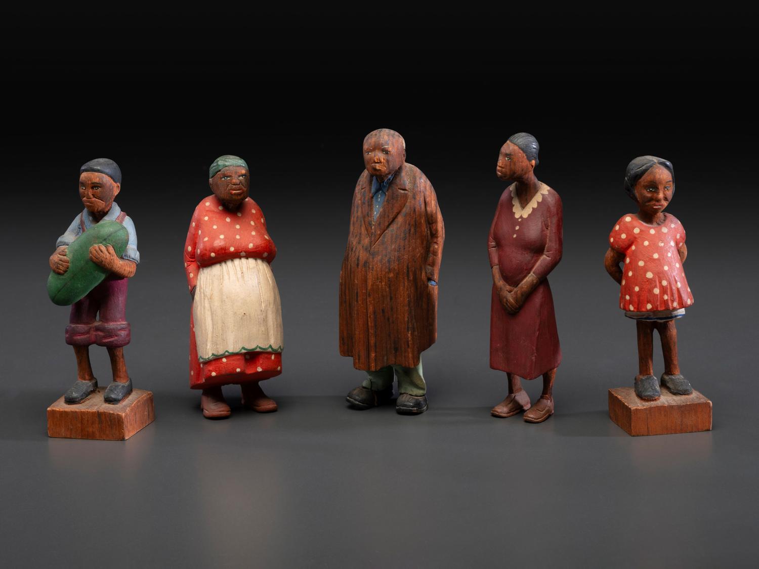 Five Carved and Painted Wood Folk Art Figures, Attributed to Tom Brown (Pleasant Hill, Tennessee, 1884-1947)