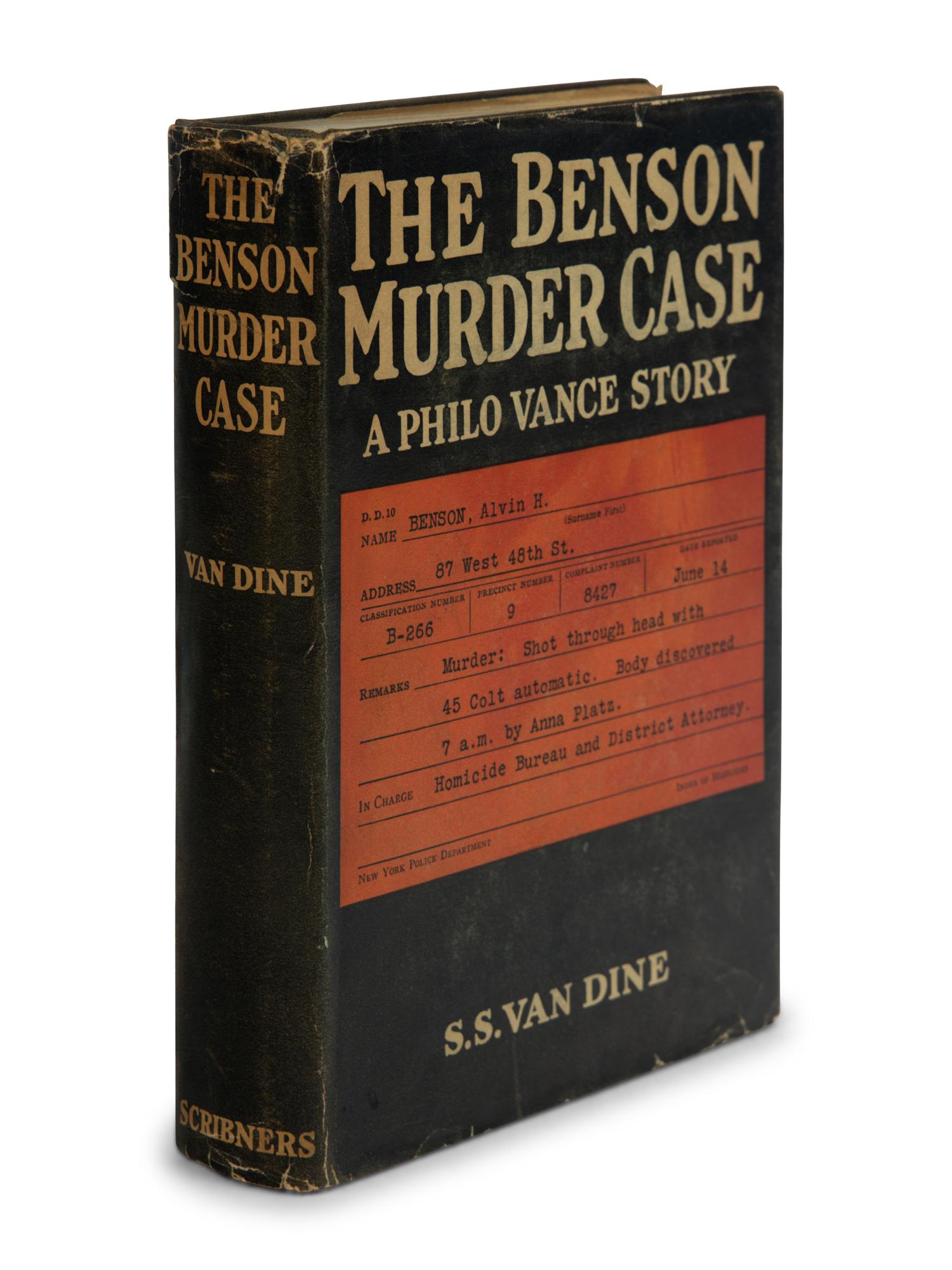 WRIGHT, William Huntington ("S.S. Van Dine") (1888-1939). The Benson Murder Case . New York: Charles Scribner's Sons, 1926.