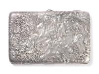 A Russian Samodorok Silver and Yellow-Gold Applied Cigarette Case