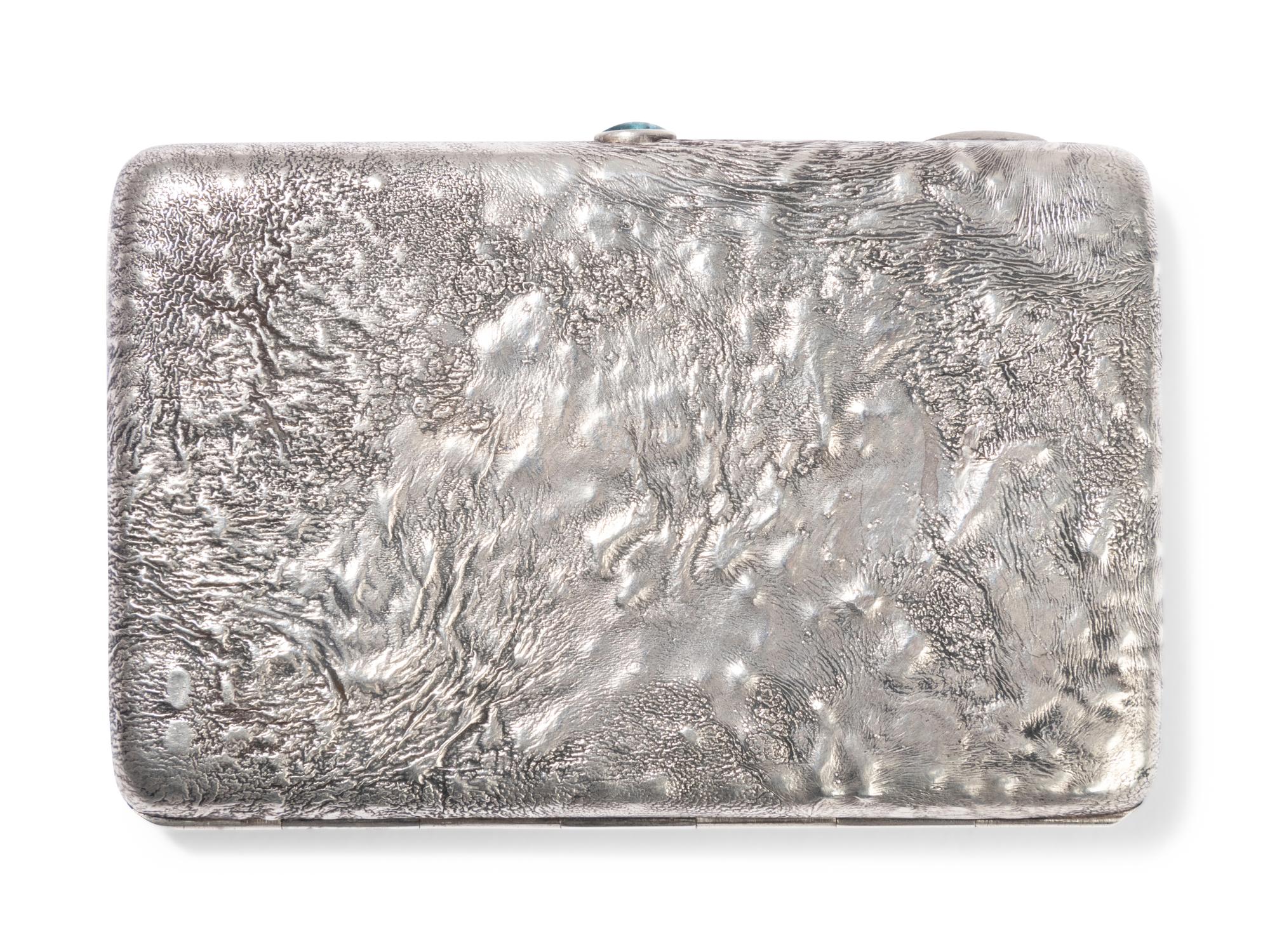 A Russian Samodorok Silver and Yellow-Gold Applied Cigarette Case