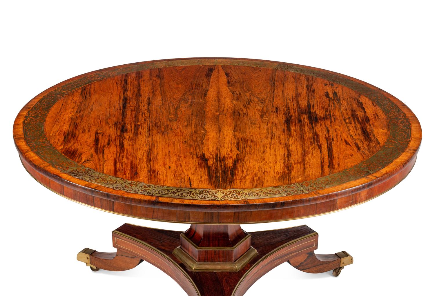 A Regency Brass-Inlaid Rosewood Center Table