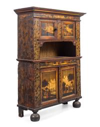A Dutch Painted Pine and Oak Cupboard