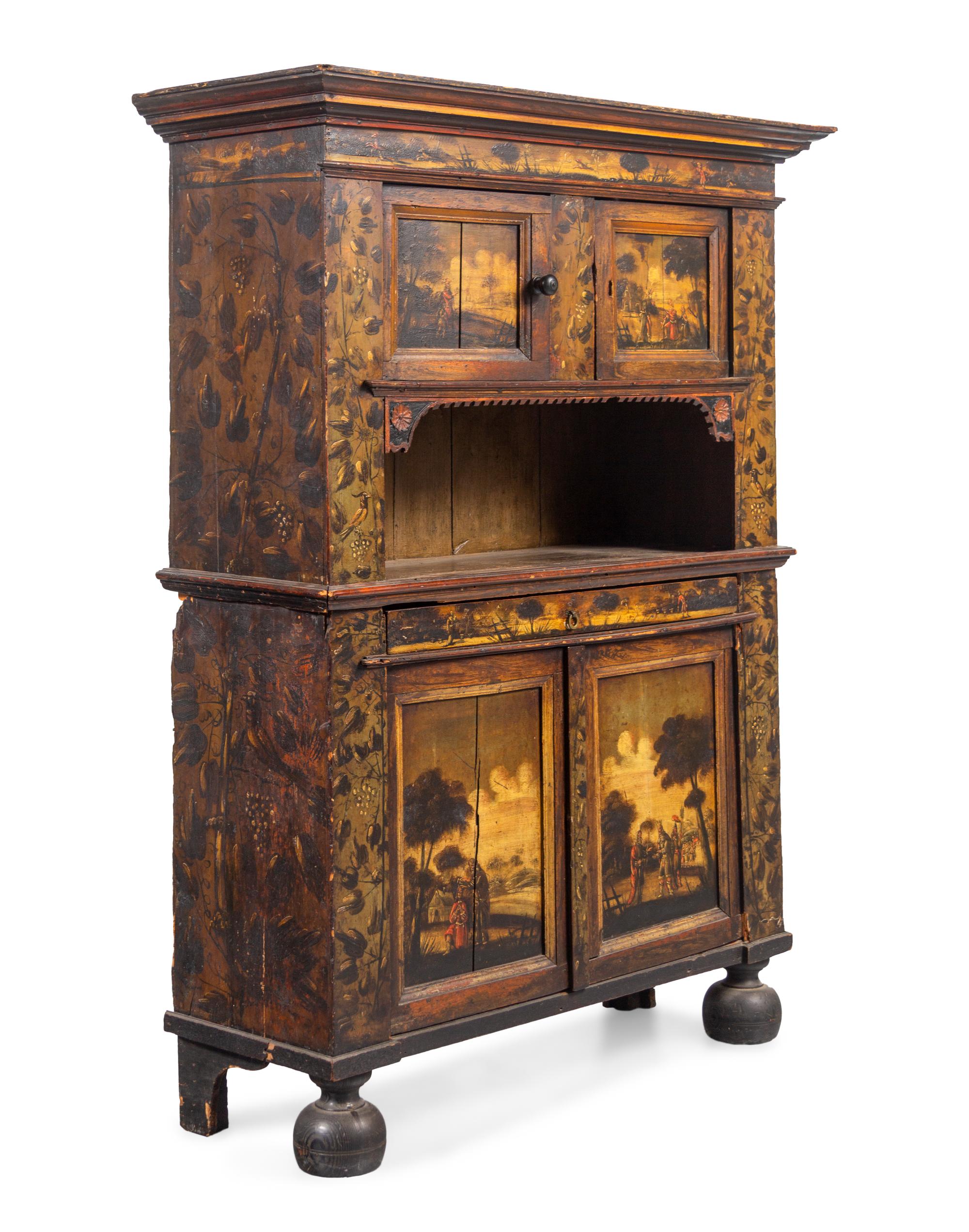 A Dutch Painted Pine and Oak Cupboard