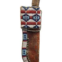 Blackfeet Beaded Buffalo Hide Knife Sheath, with Knife