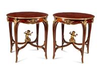 A Pair of Louis XV Style Gilt Bronze Mounted Marquetry Side Tables