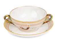 A Set of Twelve Royal Copenhagen Flora Danica Porcelain Bouillon Cups and Stands