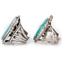 Pair of Heavy Navajo Silver and Turquoise Cuff Bracelets