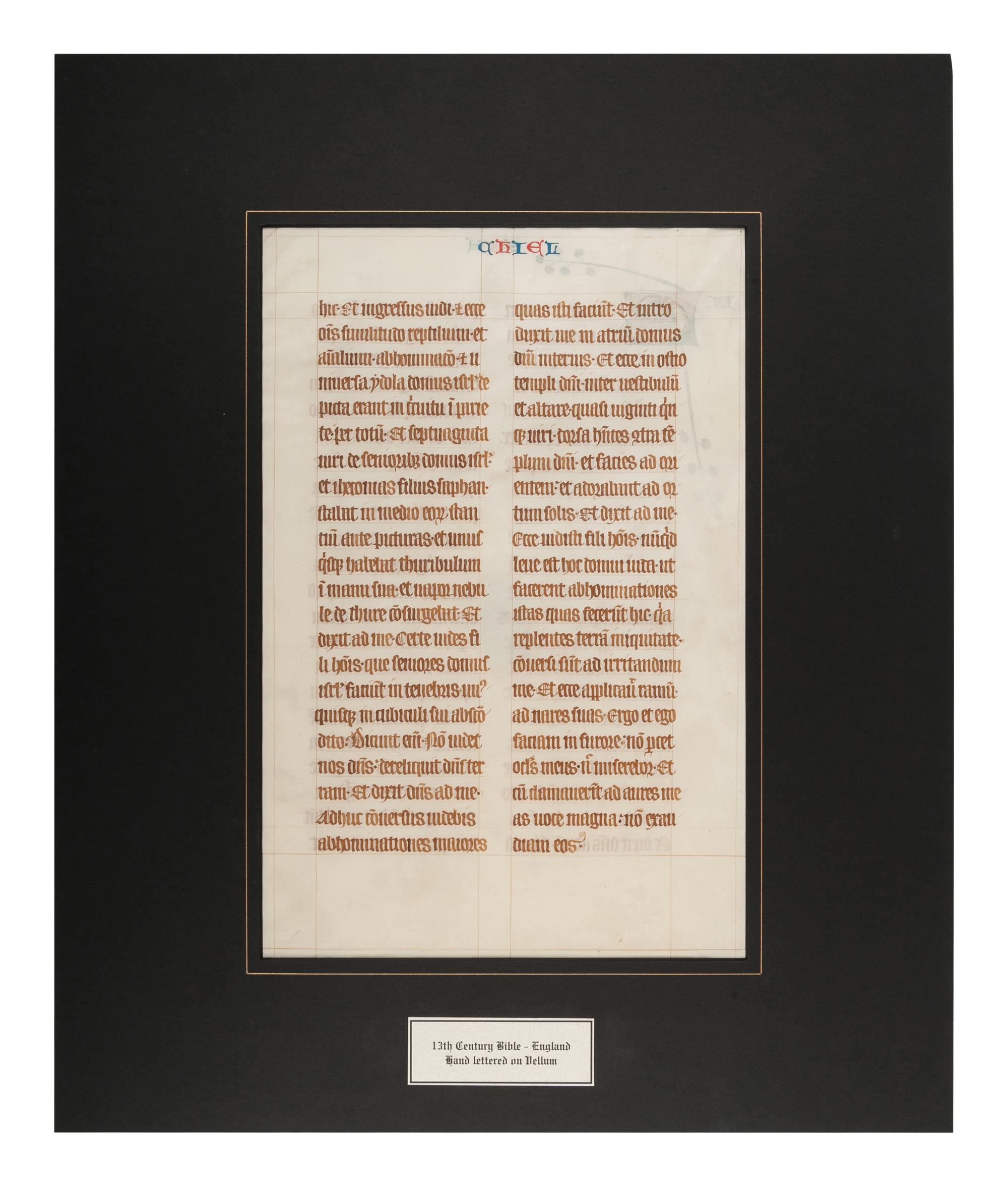 [MANUSCRIPT LEAF -- BIBLE]. One leaf on vellum, in Latin. England?, ca. 1250.