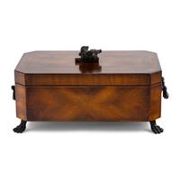 A Patinated Metal Mounted Parquetry Table Casket
