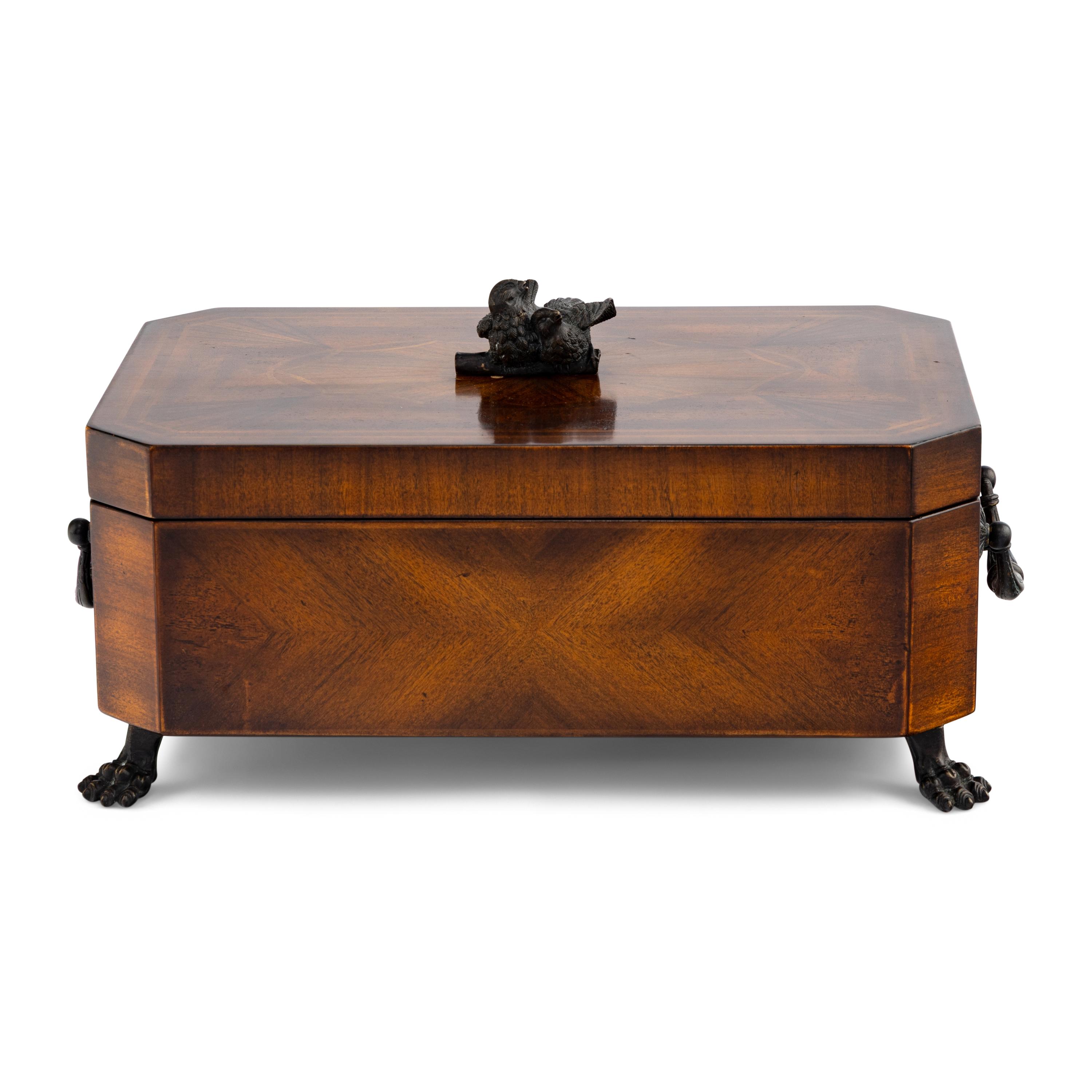 A Patinated Metal Mounted Parquetry Table Casket