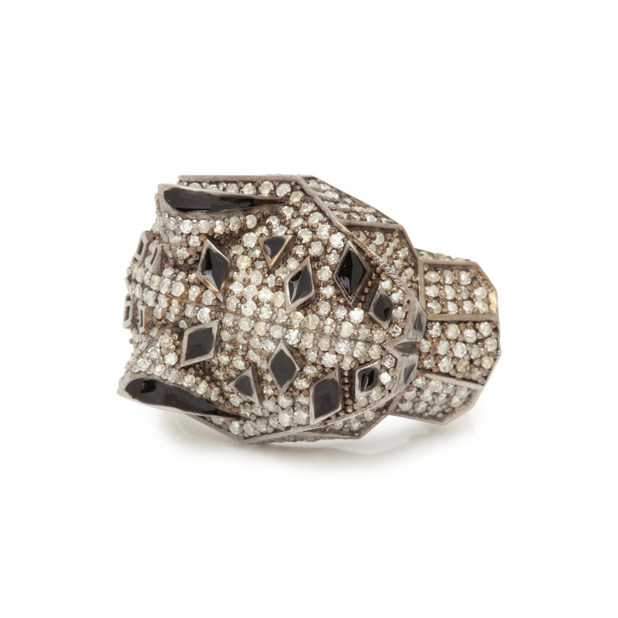 DIAMOND AND ENAMEL PANTHER RING