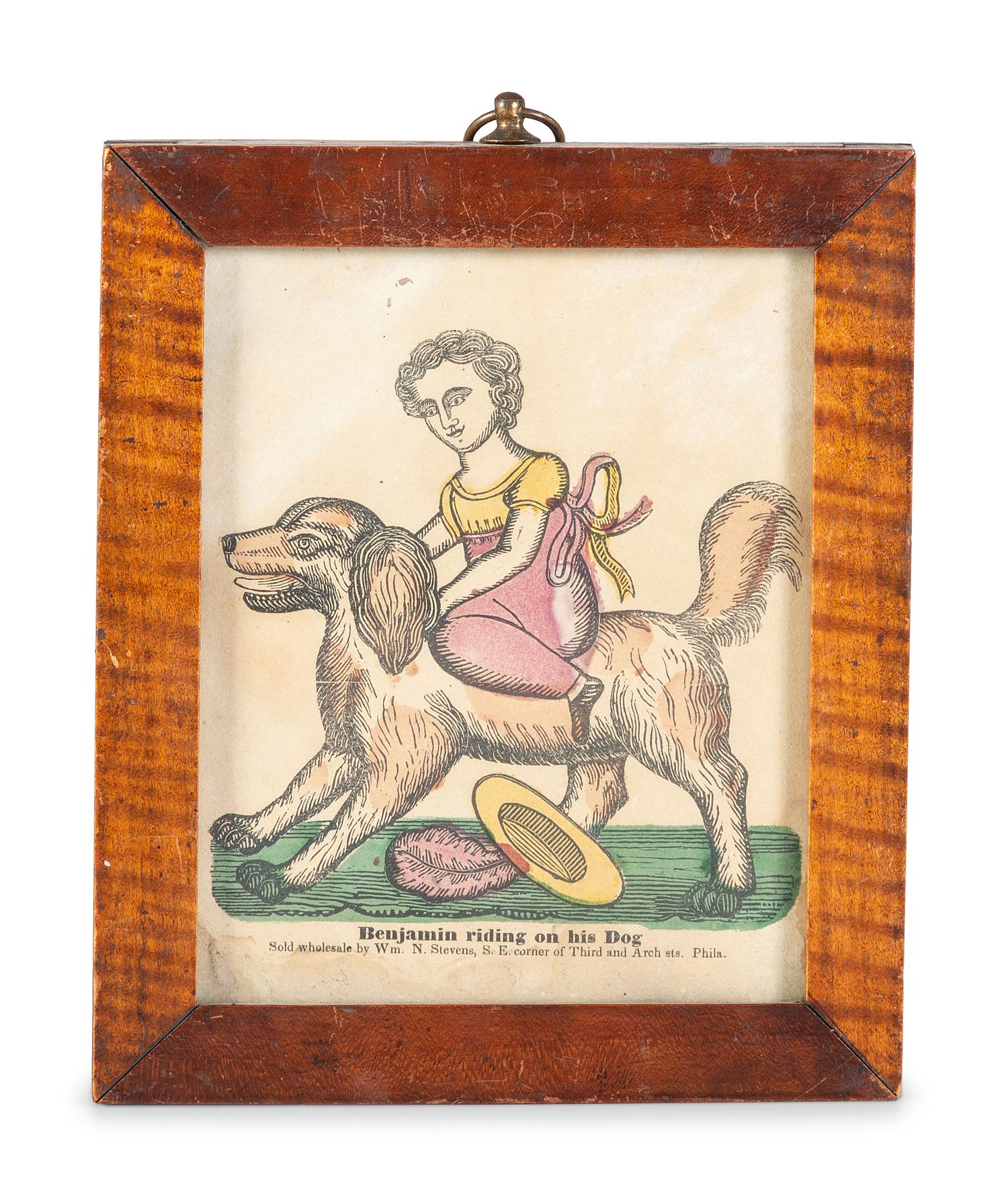 An American Hand-Colored Engraving of Benjamin Riding On His Dog