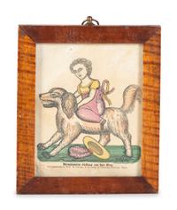 An American Hand-Colored Engraving of Benjamin Riding On His Dog