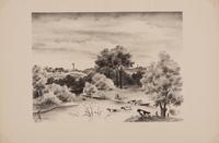 A group of four prints ( Golden Gate; Landscape with Cows; Minnesota Farmyard; Nice Day in Missouri )