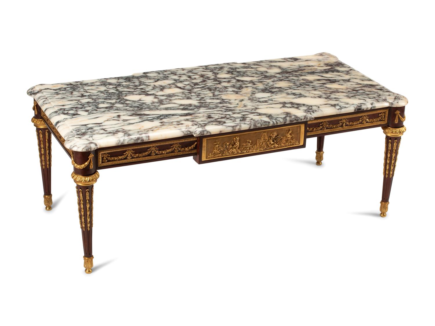 A Louis XVI Style Gilt Bronze Mounted Marble-Top Cocktail Table, 20th Century