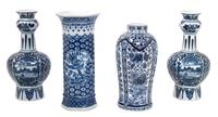 Four Delft Blue and White Porcelain Articles Height of tallest 9 1/4 inches.