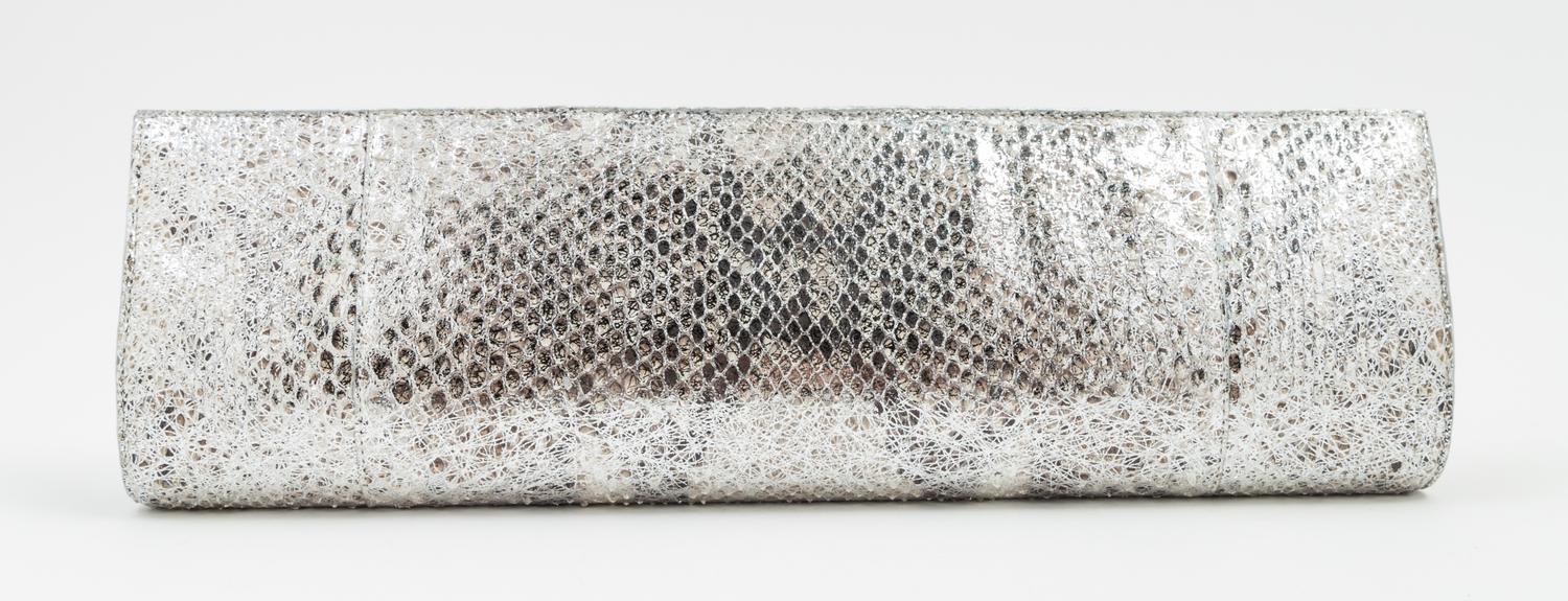 A Nancy Gonzalez Silver Python Long Clutch, 13.5" x 4" x 1.5".