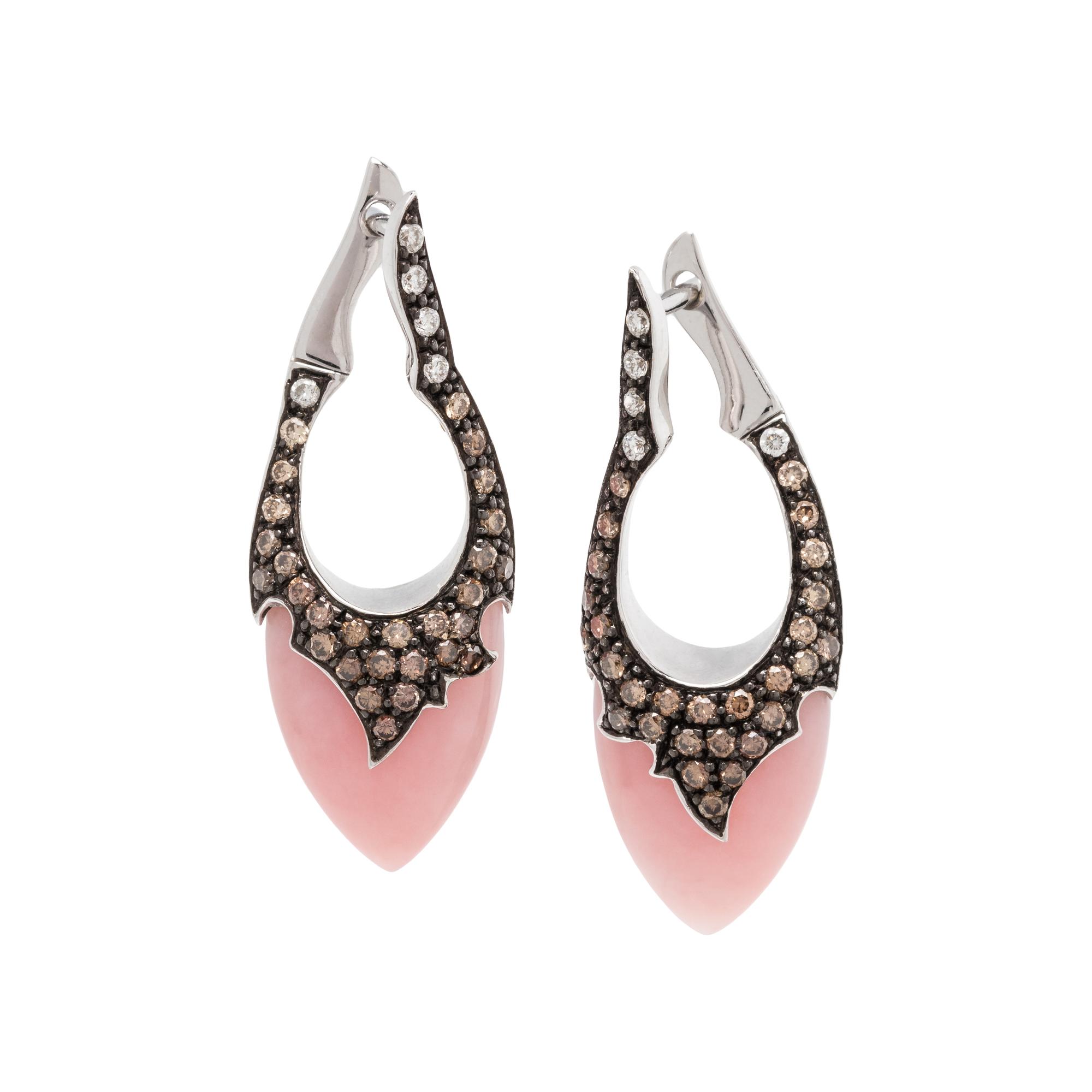 STEPHEN WEBSTER, PINK OPAL, DIAMOND AND COLORED DIAMOND EARRINGS