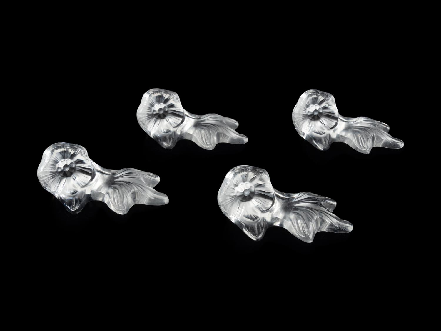 A Lalique Elisabeth Vase, Anemone Ornament and Four Floral Ornaments
