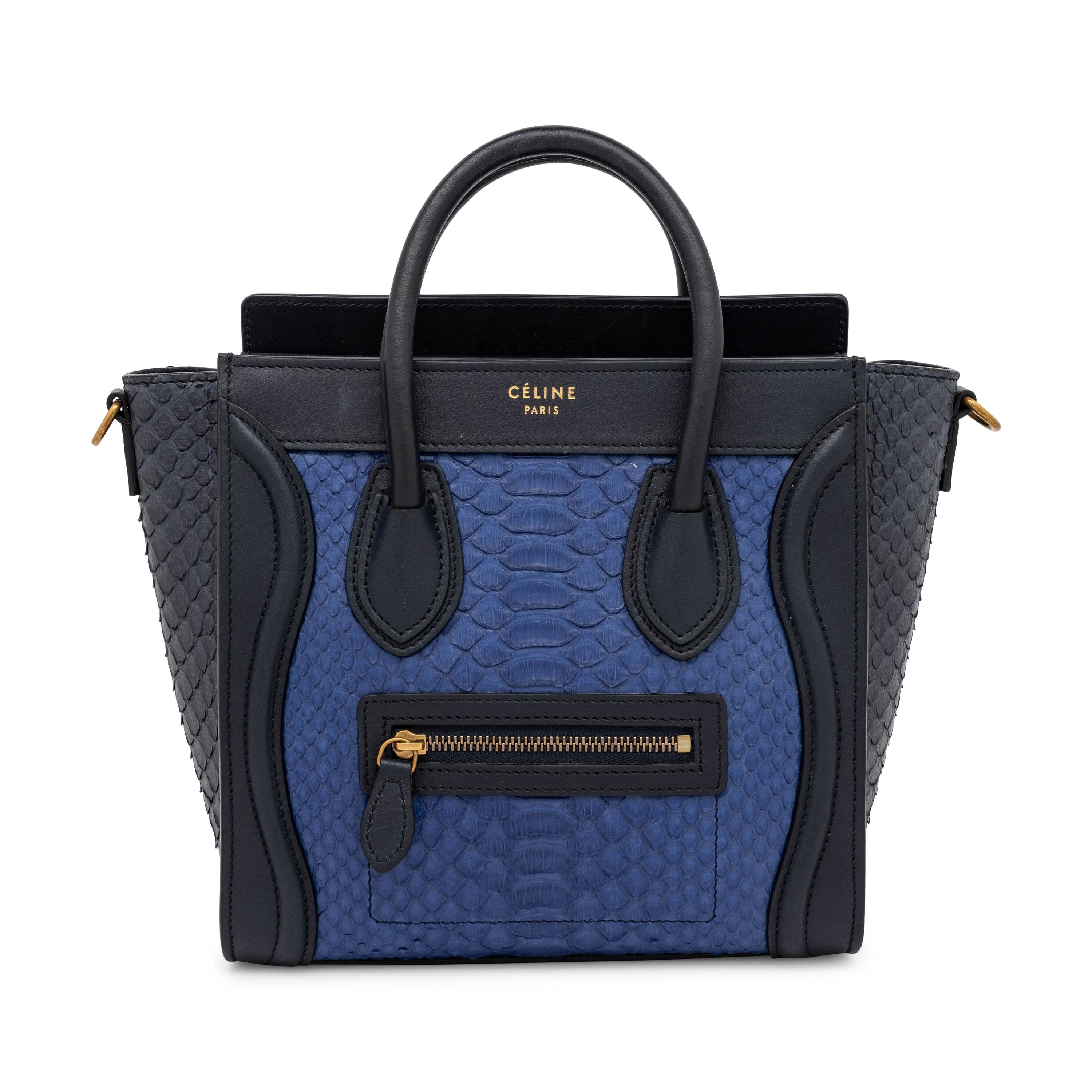 Céline, Nano Luggage Bag in Blue Python & Leather
