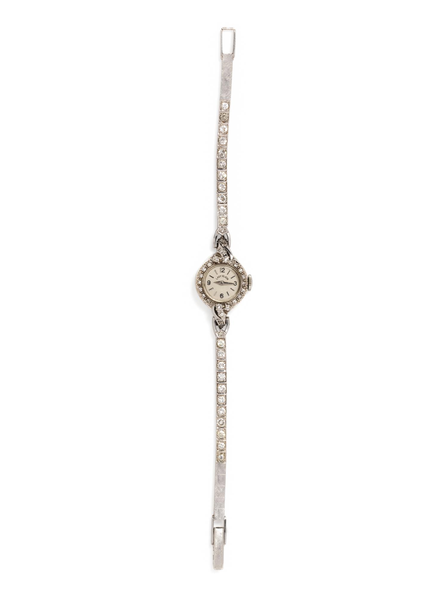 ELGIN, 14K WHITE GOLD AND DIAMOND WRISTWATCH