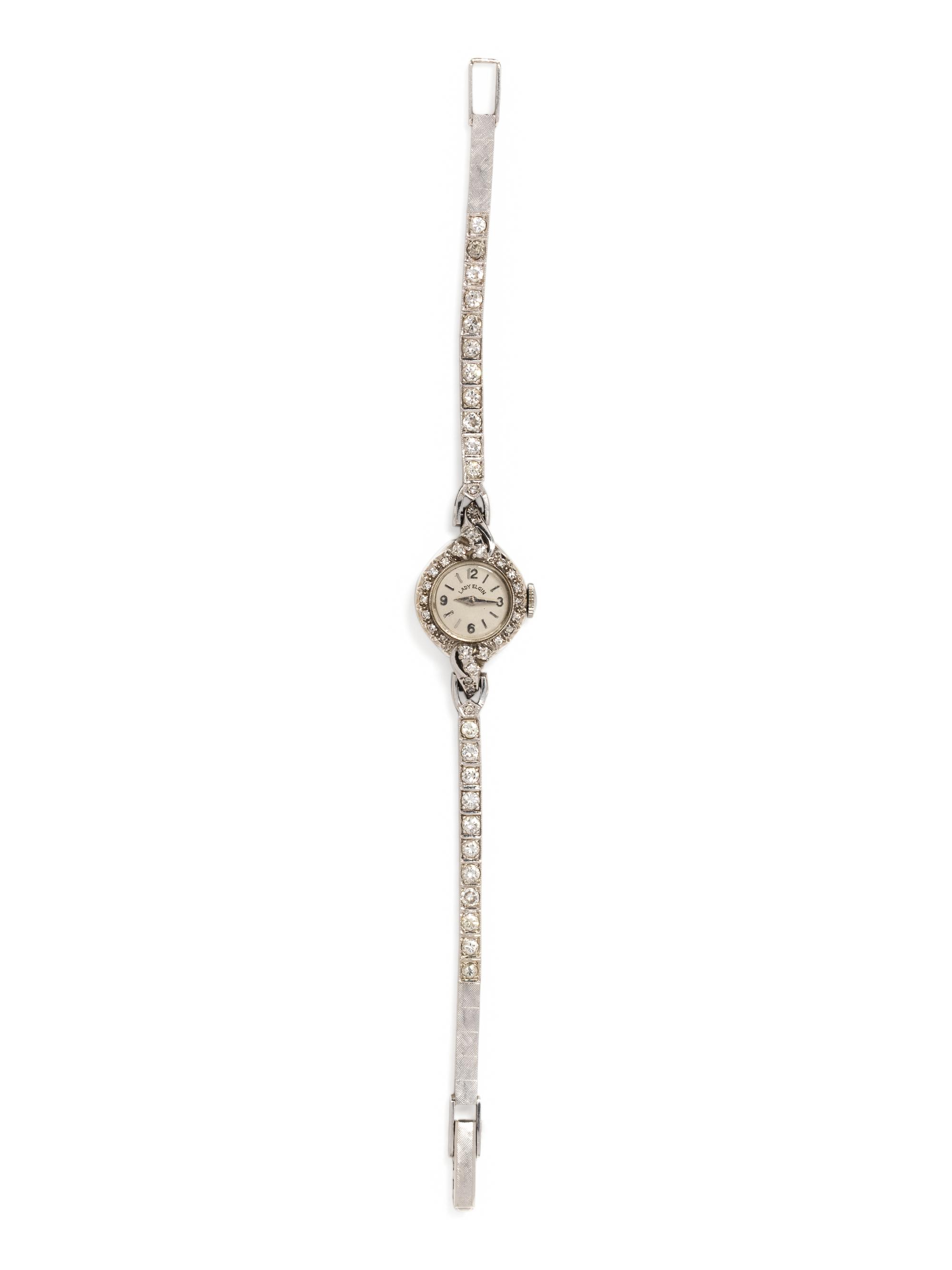 ELGIN, 14K WHITE GOLD AND DIAMOND WRISTWATCH
