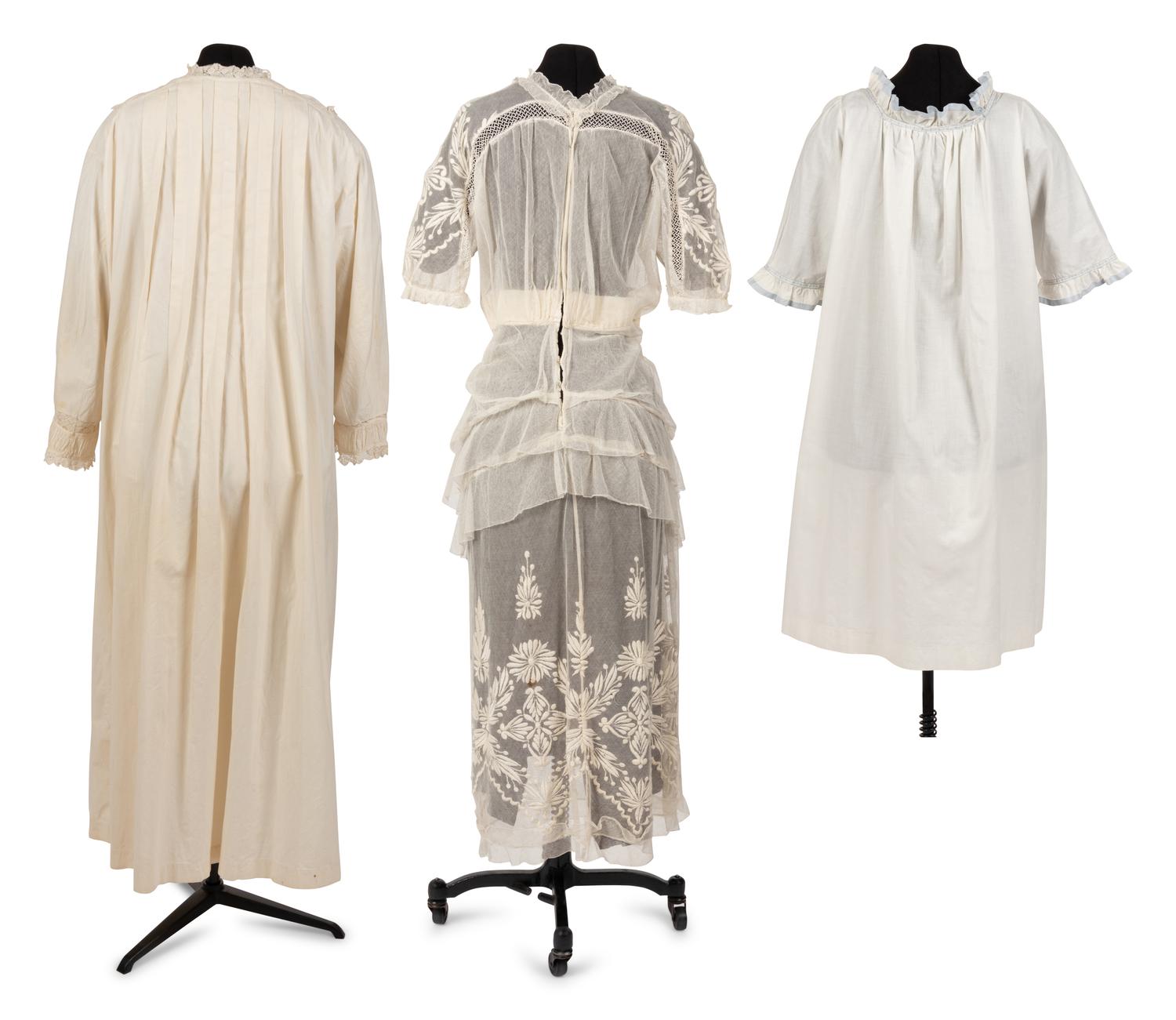 Six Edwardian Cotton Dresses: Three Day Dresses, Three Bed Jackets and Night Gowns, 1910s