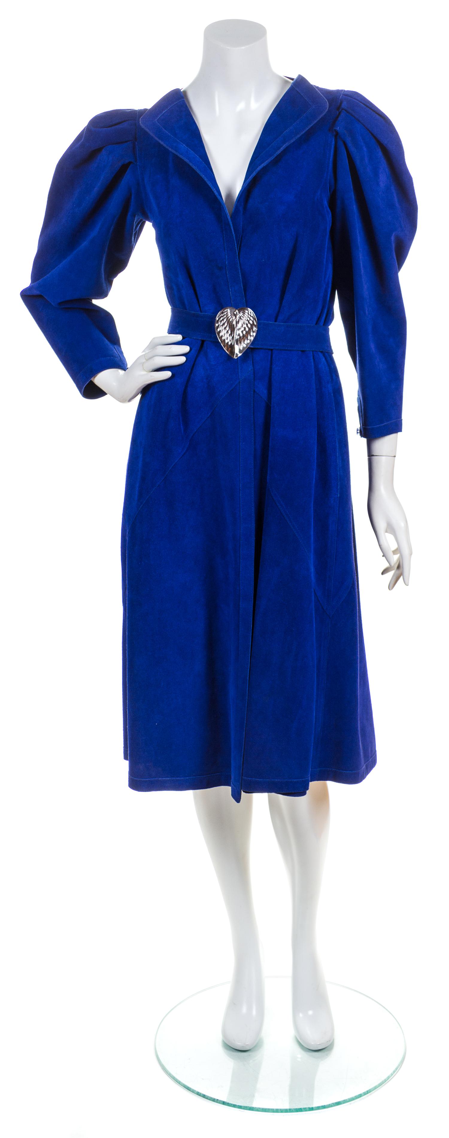 A Jean Muir Royal Blue Suede Coat,