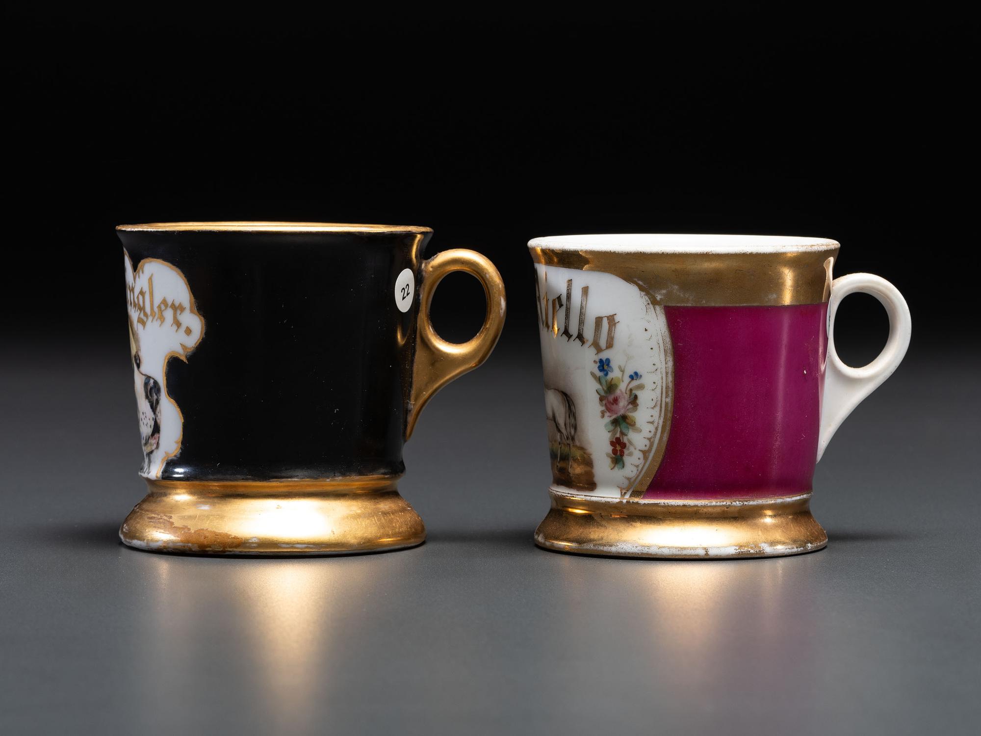 Two Animal Breeder's Porcelain Occupational Shaving Mugs