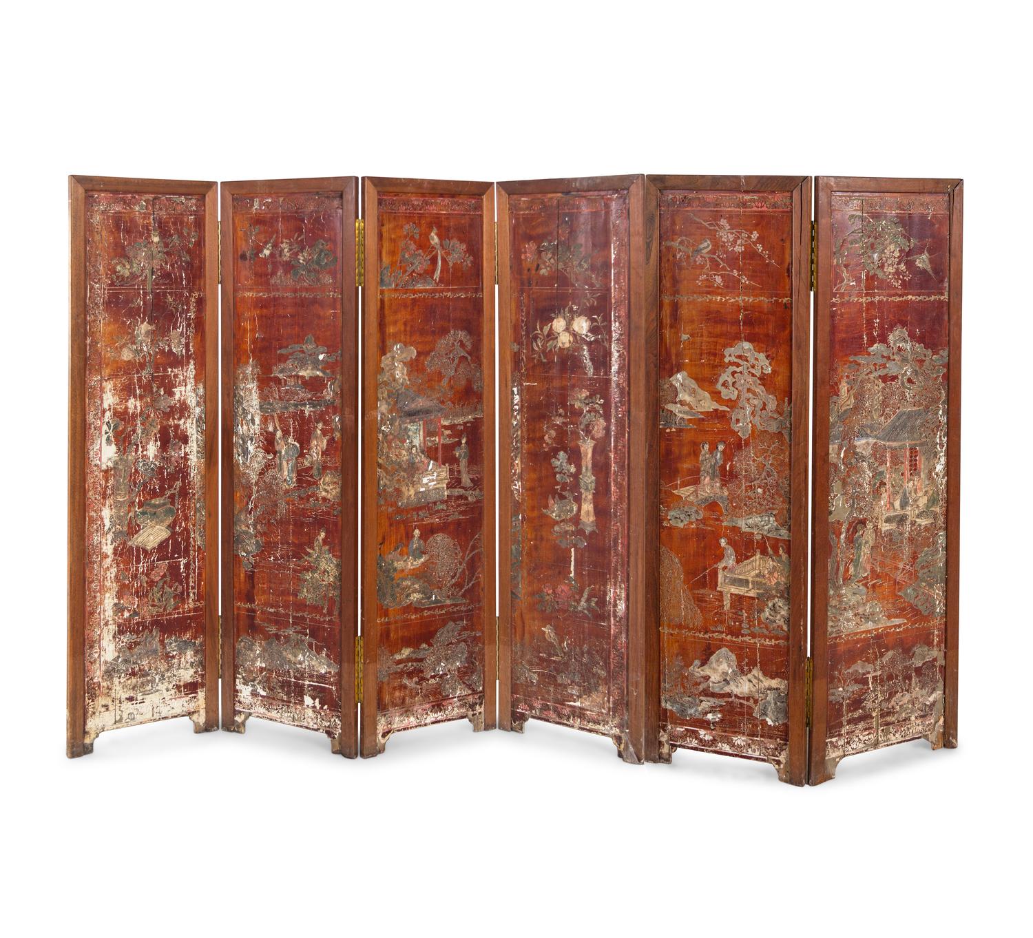 A Chinese Lacquer Six-Panel Floor Screen