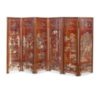 A Chinese Lacquer Six-Panel Floor Screen