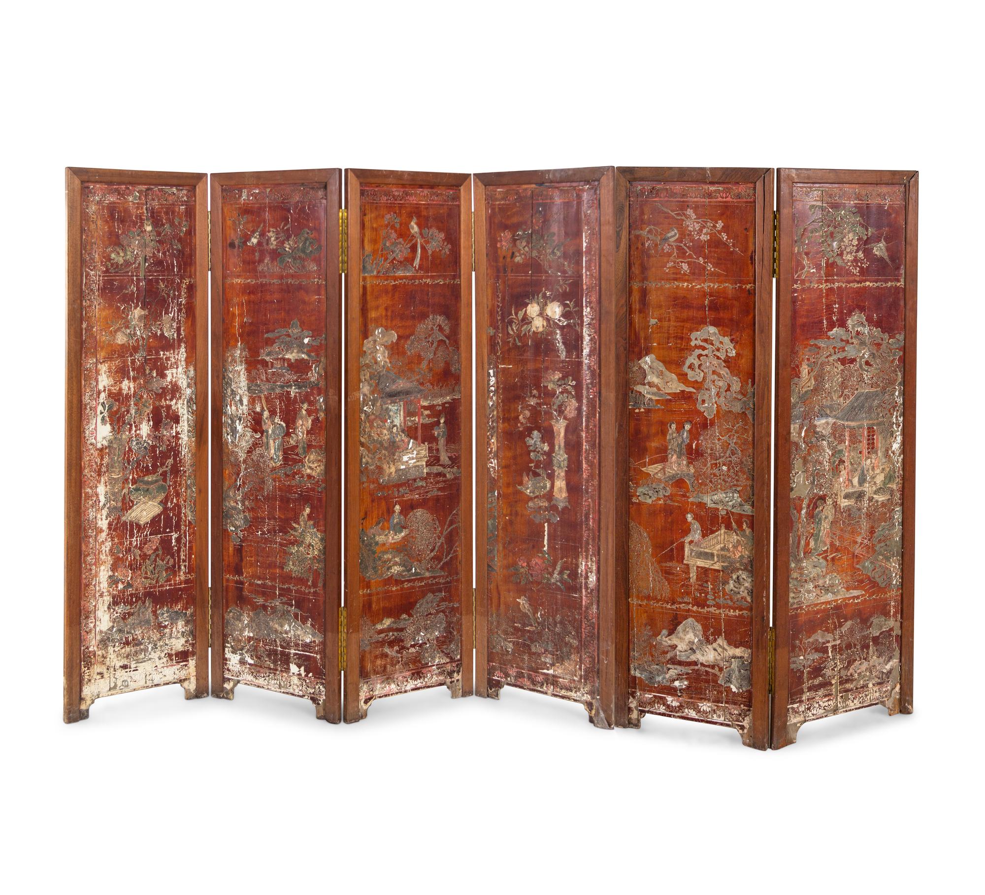 A Chinese Lacquer Six-Panel Floor Screen